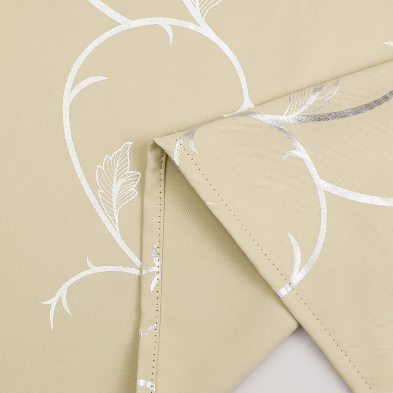BUHUA Flower Print Blackout Curtains Thermal Insulated Window Curtains Silver Elegant Vine Pattern for Baby Room Beige 38W by 63L 2 Panels - Image 3